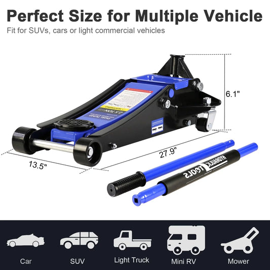 3 Ton Floor Jack, Hydraulic Low Profile Car Jack, Heavy Duty Steel Hydraulic Jack Floor Jack with Dual Piston Quick Lift Pump, Lifting Range 5.1′′-20′′
