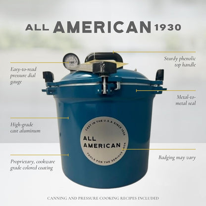 All American 1930: 21.5qt Pressure Cooker/Canner (The 921) – Exclusive Metal to Metal Sealing System – Easy to Open & Close – Suitable for Gas, Electric, or Flat Top Stoves – Made in the USA