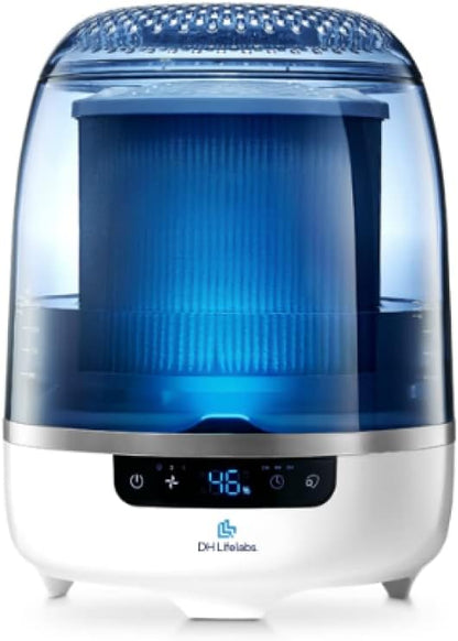 Bedroom Evaporative Humidifier, Humidifier and Air Purifier in One, with HOCL Generator, Mildew Remover, Pet Smoking Odor Eliminator, 538 Square Feet, Blue