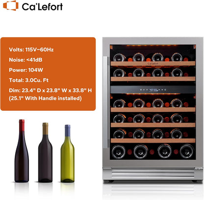 24'' Wine Cooler Refrigerator - 46 Bottle Wine Fridge Dual Zone with Modern Touch Intelligent Digital 40°-65°F Low Noise, Built in or Freestanding Wine Cooler for Home and Kitchen