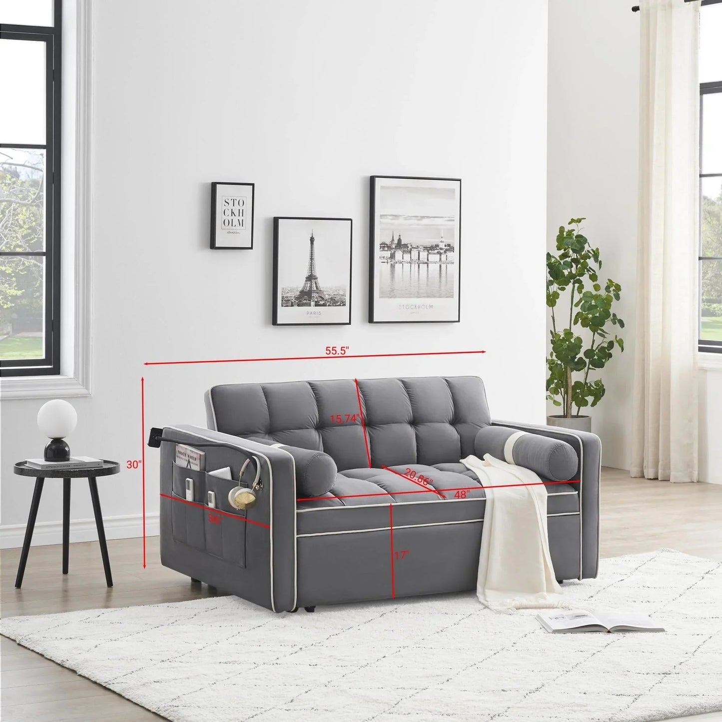 3 in 1 Sleeper Sofa Couch Bed for Living Room Apartment,Grey
