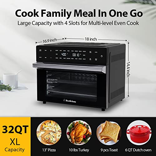 32QT Extra Large Air Fryer, 19 In 1 Air Fryer Toaster Oven Combo with Rotisserie and Dehydrator, Digital Convection Oven Countertop Airfryer Fit 13" Pizza, 6 Accessories, 1800w (Black) : Home & Kitchen
