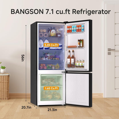 BANGSON Refrigerator 7.1 Cu.Ft Bottom Freezer Black Apartment