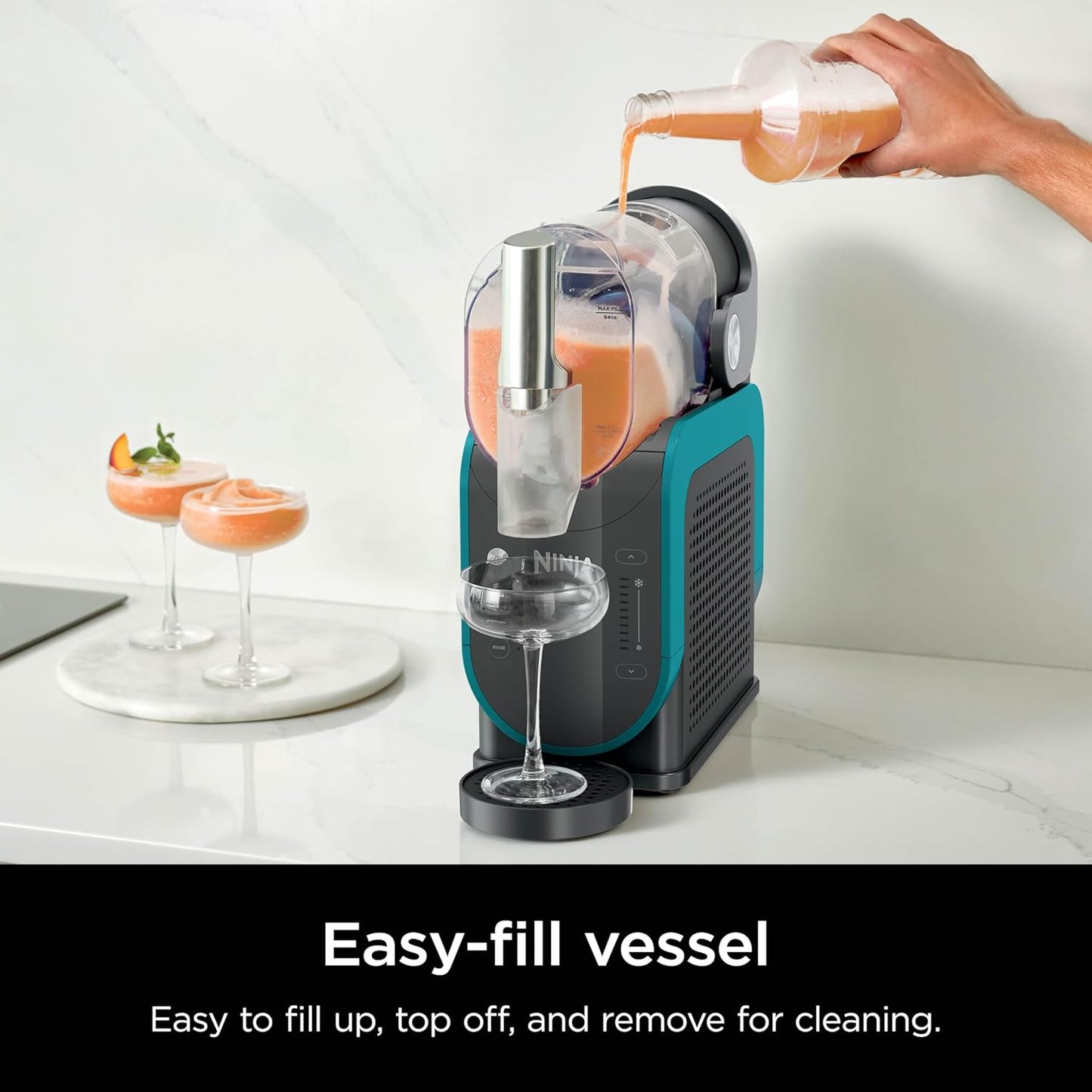 SLUSHi with RapidChill Technology, 88 oz. Frozen Drink & Slushie Machine, 5 Preset Programs, Margaritas, Frappés, and More, Premium Accents, Black, FS301