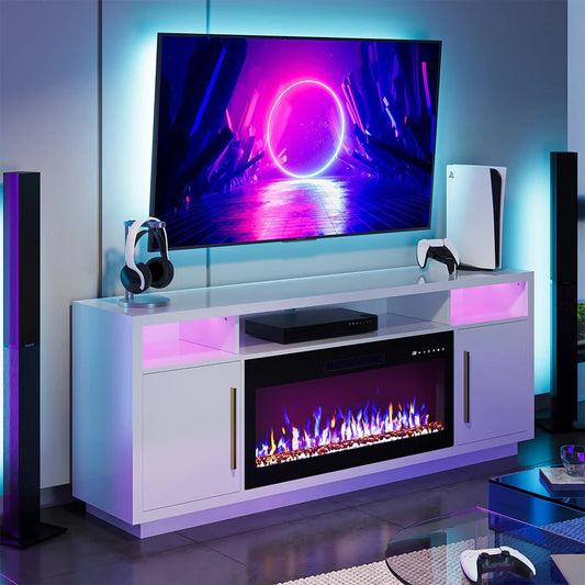 70" Fireplace TV Stand for TVs Up to 75", Storage Cabinet, Media Console Table for Living Room