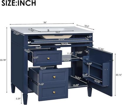 36" Bathroom Vanity with Single Sink Combo, Modern Undermount Bathroom Sink Cabinet with 2 Drawers and a Tip-Out Drawer, Freestanding Bathroom Vanities, Soft Closing, Solid Wood Frame