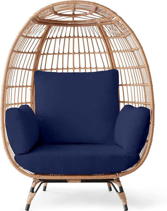Best Choice Products Wicker Egg Chair, Oversized Indoor Outdoor Lounger for Patio, Backyard, Living Room w/ 4 Cushions, Steel Frame, 440lb Capacity - Ivory