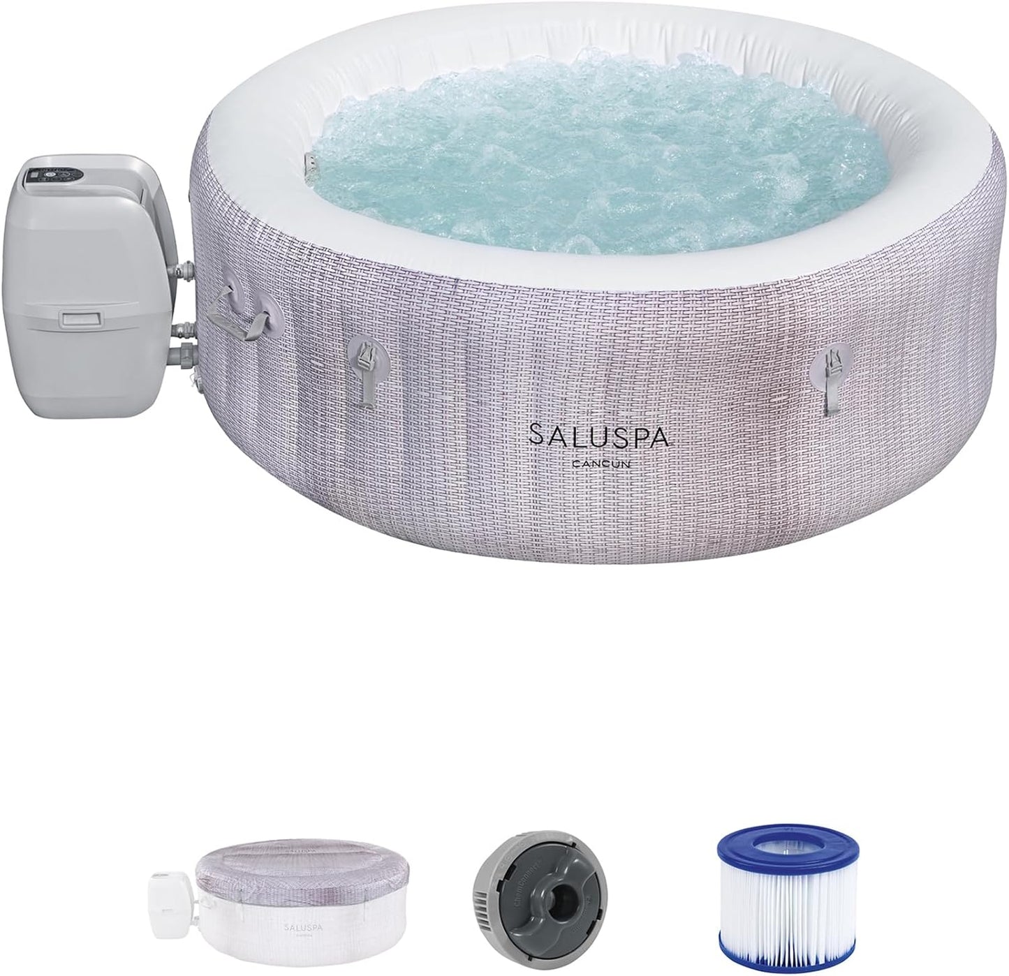 Bestway SaluSpa Fiji AirJet Large Round 2 to 4 Person Inflatable Hot Tub Portable Outdoor Spa with 120 AirJets and EnergySense Cover, Grey
