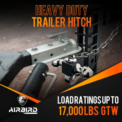 Adjustable Trailer Hitch Fits 2-Inch Receiver, Heavy Duty Tow Hitches (17000 LBS GTW) 6 Inch Drop Truck Hitch Tri-Ball Mount with Hook (1-7/8" x 2" x 2-5/16")