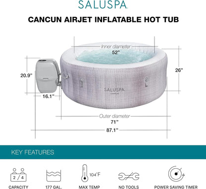 Bestway SaluSpa Fiji AirJet Large Round 2 to 4 Person Inflatable Hot Tub Portable Outdoor Spa with 120 AirJets and EnergySense Cover, Grey