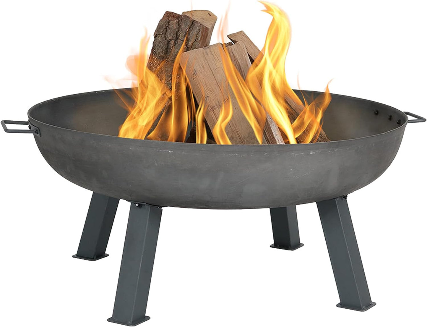 34-Inch Rustic Cast Iron Outdoor Raised Fire Pit Bowl with Handles - Oxidized Finish