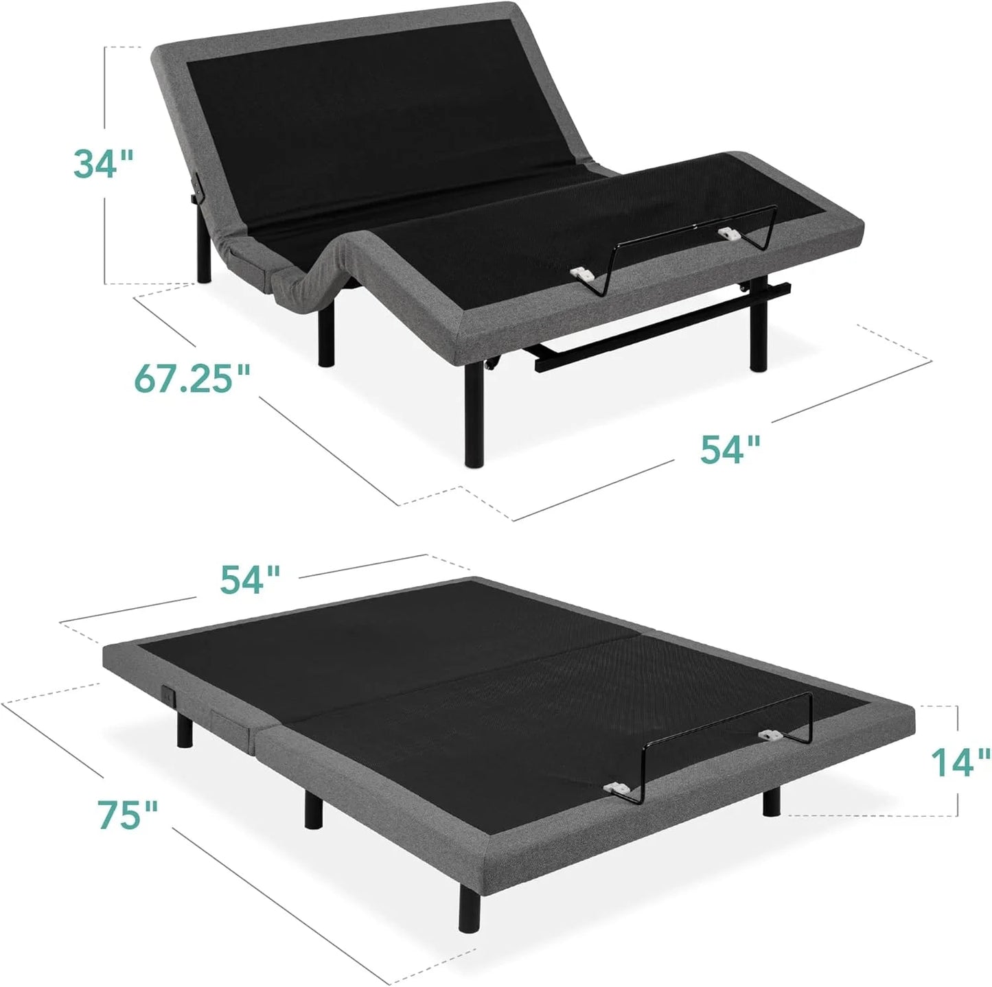 Best Choice Products Ergonomic Twin XL Size Adjustable Bed Frame, Electric Base w/Wireless Remote Control, Nightlight, Massager, 2 USB Ports