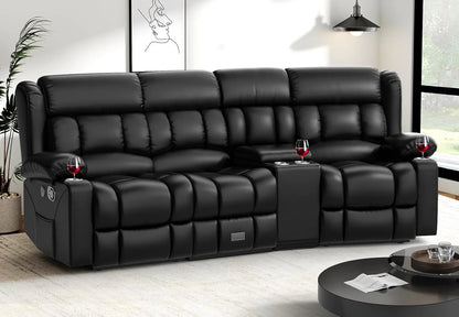 3 Seat Reclining Sofa with Storage Drawer USB Ports & Cup Holders Manual Couch