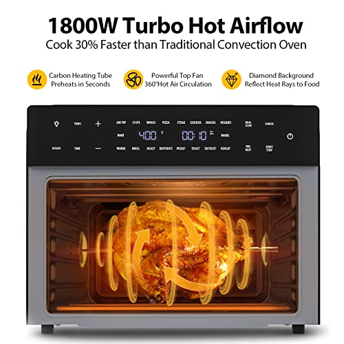 32QT Extra Large Air Fryer, 19 In 1 Air Fryer Toaster Oven Combo with Rotisserie and Dehydrator, Digital Convection Oven Countertop Airfryer Fit 13" Pizza, 6 Accessories, 1800w (Black) : Home & Kitchen