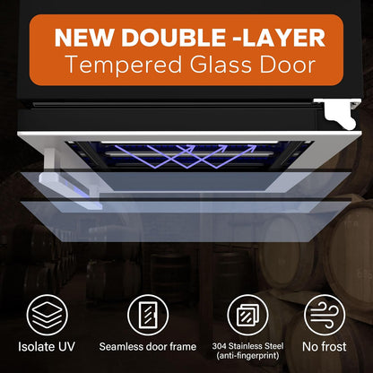 24'' Wine Cooler Refrigerator - 46 Bottle Wine Fridge Dual Zone with Modern Touch Intelligent Digital 40°-65°F Low Noise, Built in or Freestanding Wine Cooler for Home and Kitchen