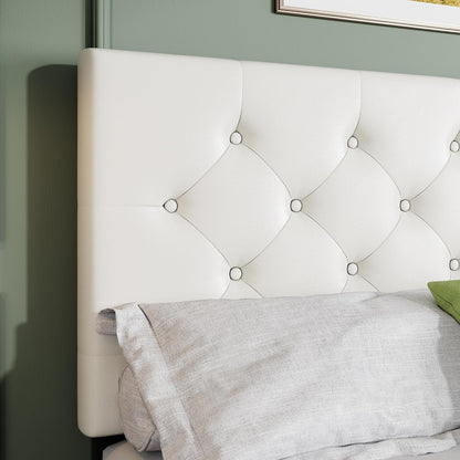 Allewie Upholstered Queen Size Platform Bed Frame with 4 Storage Drawers and Headboard, Square Stitched Button Tufted, Mattress Foundation with Wooden Slats Support, No Box Spring Needed, Light Grey
