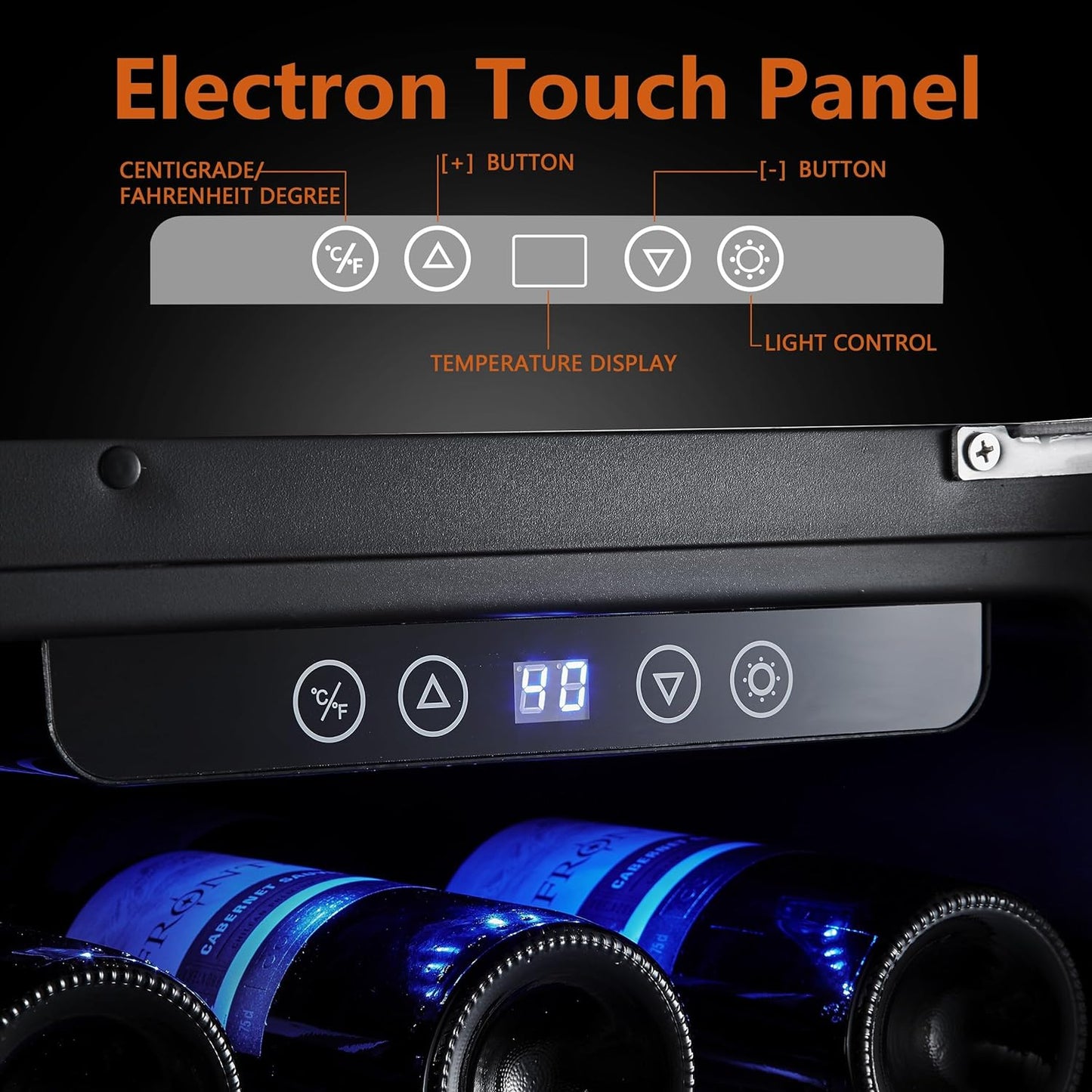24 inch Wine Cooler, 46 Bottle - Dual Zone Built-in or Freestanding Fridge with Stainless Steel Reversible Glass Door, for Home, Kitchen, or Office.