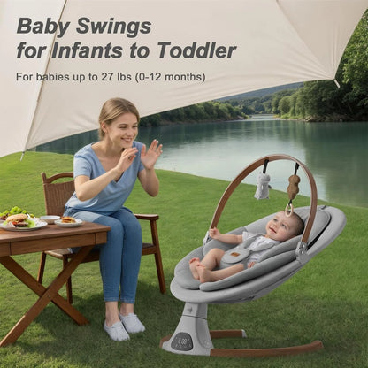 Baby Swings for Infants, Monamii Baby Swing, Bluetooth Infant Swing with Music Speaker, 5 Speeds and Remote Control, Indoor & Outdoor Use