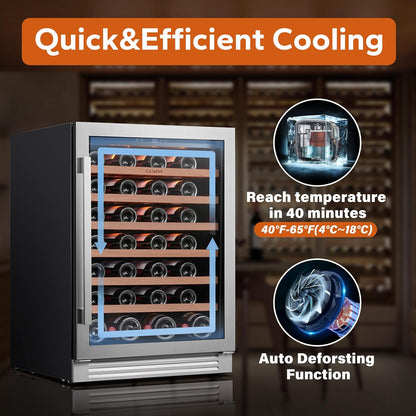 24'' Wine Cooler Refrigerator - 46 Bottle Wine Fridge Dual Zone with Modern Touch Intelligent Digital 40°-65°F Low Noise, Built in or Freestanding Wine Cooler for Home and Kitchen