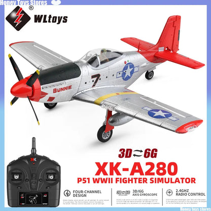 A280 RC Plane 2.4G 4CH 3D6G Mode Aircraft P51 Fighter Simulator with LED Searchlight RC Airplane Toys for Children