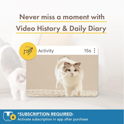 360° Cat Camera: See Your Cat from Anywhere | Rotating 360° Cat Tracking, Treat Toss, Color HD Night Vision, 2-Way Audio, Real-Time Notifications, Designed for Cats | Pet Camera w/Phone App