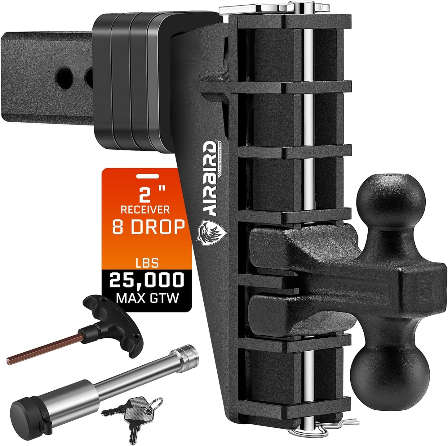 Adjustable Trailer Hitch Fits 2-Inch Receiver, Heavy Duty Tow Hitches (17000 LBS GTW) 6 Inch Drop Truck Hitch Tri-Ball Mount with Hook (1-7/8" x 2" x 2-5/16")