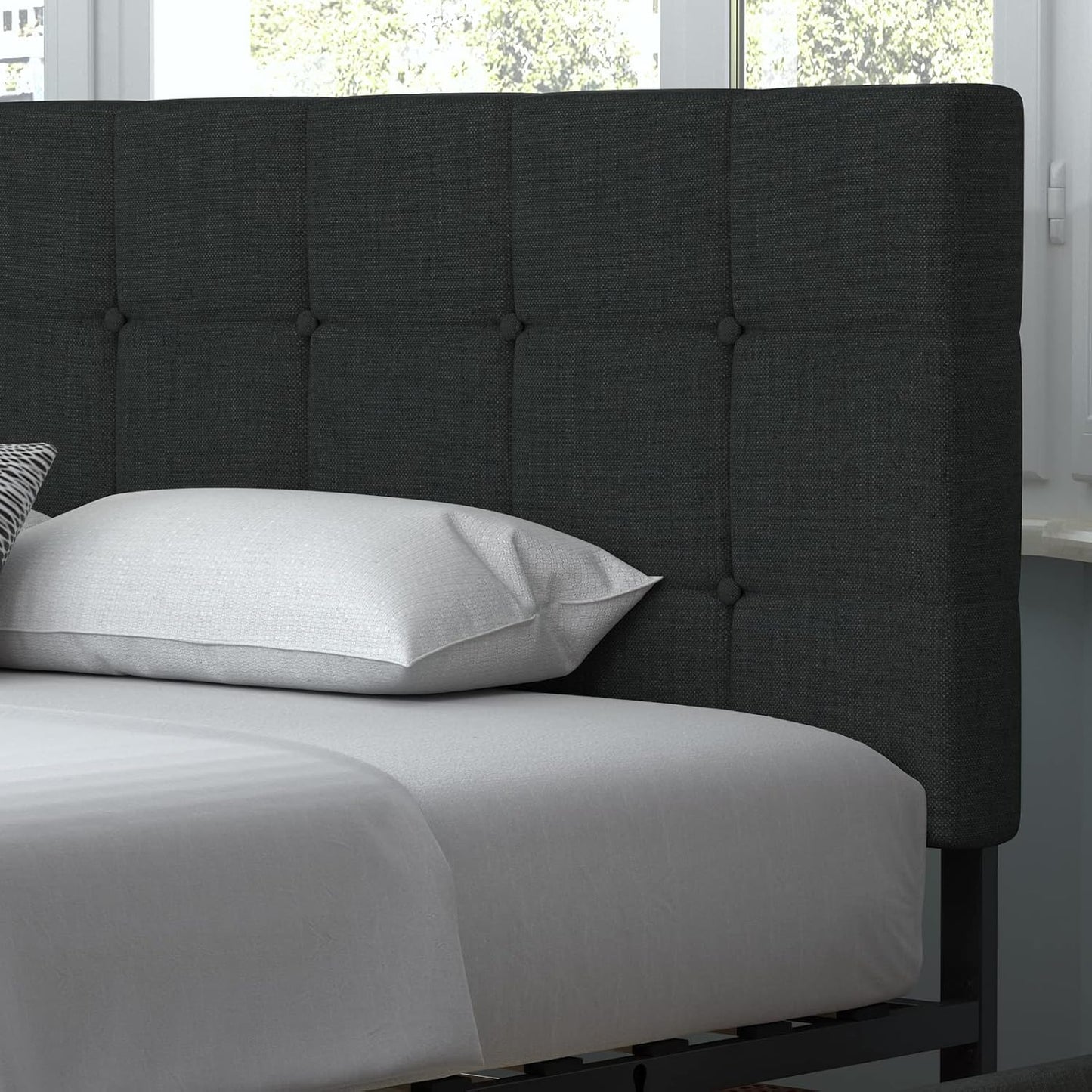 Allewie Upholstered Queen Size Platform Bed Frame with 4 Storage Drawers and Headboard, Square Stitched Button Tufted, Mattress Foundation with Wooden Slats Support, No Box Spring Needed, Light Grey
