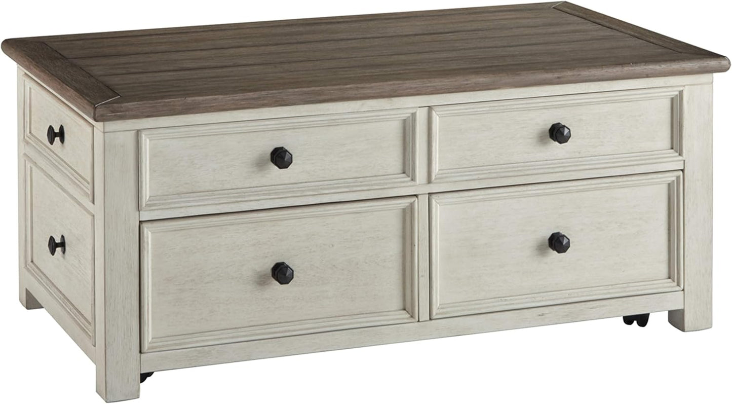 Ashley Bolanburg Lift Top Coffee Table with Drawers, Antique Cream & Brown