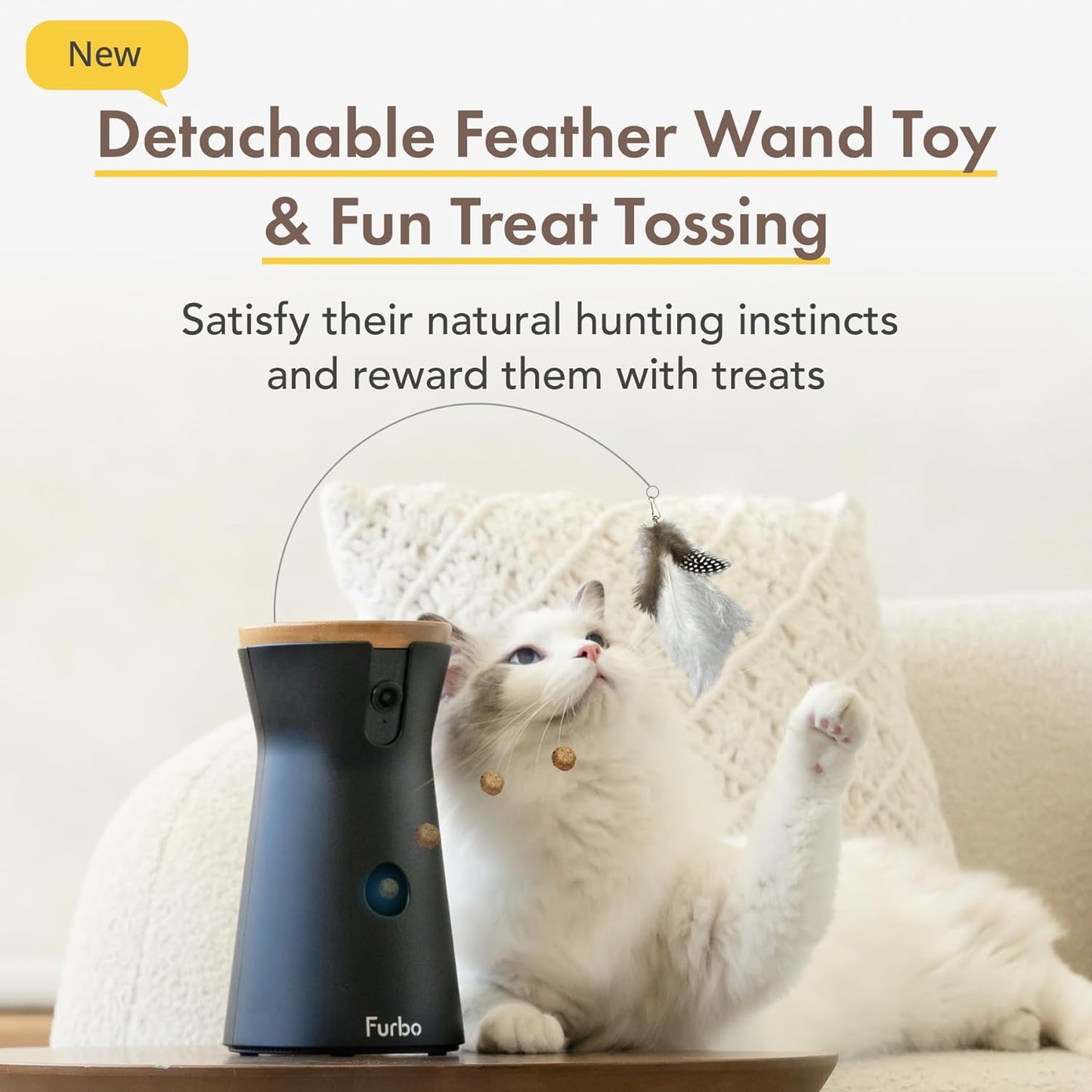 360° Cat Camera: See Your Cat from Anywhere | Rotating 360° Cat Tracking, Treat Toss, Color HD Night Vision, 2-Way Audio, Real-Time Notifications, Designed for Cats | Pet Camera w/Phone App