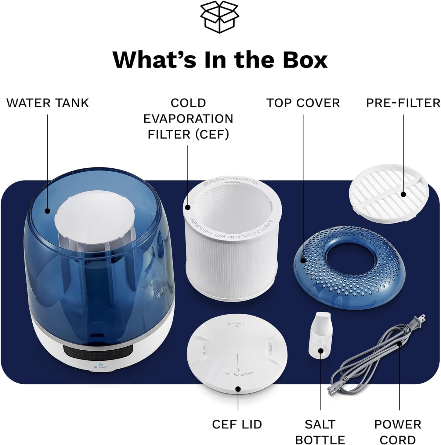 Bedroom Evaporative Humidifier, Humidifier and Air Purifier in One, with HOCL Generator, Mildew Remover, Pet Smoking Odor Eliminator, 538 Square Feet, Blue